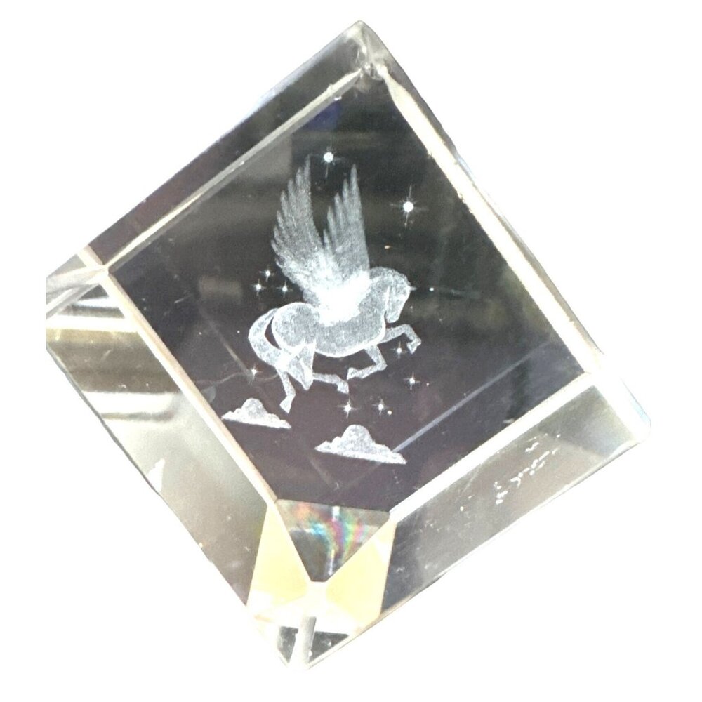3D UNICORN HORSE STARS PAPERWEIGHT LASER ETCHED CUBE PEGASUS